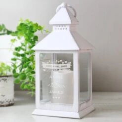 Personalised Couples Floral White Lantern