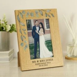 Personalised Botanical Oak Effect Portrait Photo Frame