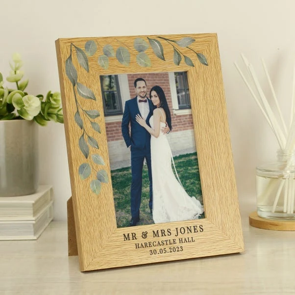 Personalised Botanical Oak Effect Portrait Photo Frame 3 Personalised Botanical Oak Effect Portrait Photo Frame