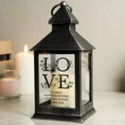 Personalised Botanical LOVE Black Lantern