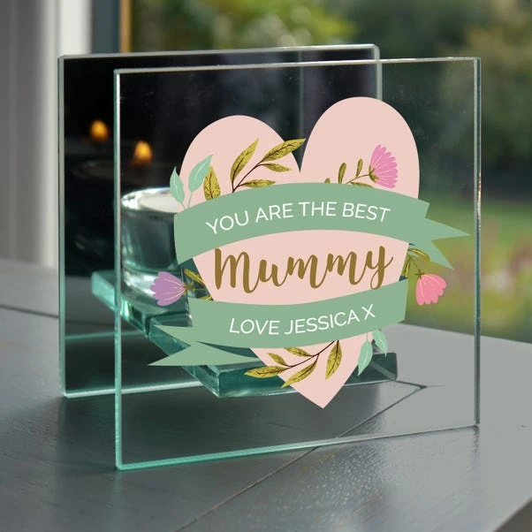 Personalised Floral Heart Mirrored Glass Tealight Holder 3 Personalised Floral Heart Mirrored Glass Tealight Holder