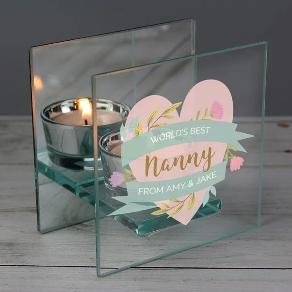 Personalised Floral Heart Mirrored Glass Tealight Holder 4 Personalised Floral Heart Mirrored Glass Tealight Holder - Image 2
