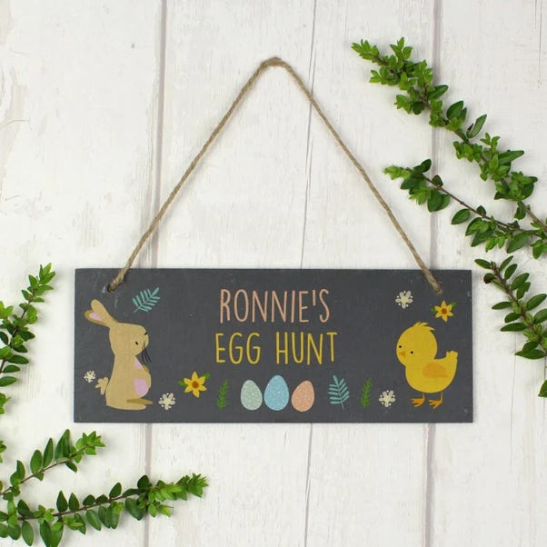 Personalised Easter Egg Hunt Slate Hanging Sign 3 Personalised Easter Egg Hunt Slate Hanging Sign