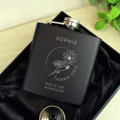 Personalised Monochrome Floral Wedding Party Black Hip Flask 9 Personalised Monochrome Floral Wedding Party Black Hip Flask -Personalised Sales Shop 30908397 alt02