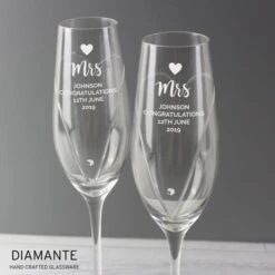 Personalised Hand Cut Heart Celebration Pair Of Flutes With Gift Box