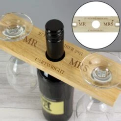 Personalised Married Couple Wine Glass And Bottle Holder