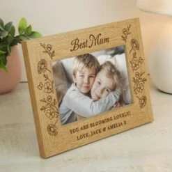 Personalised Wild Flowers Oak Finish Photo Frame
